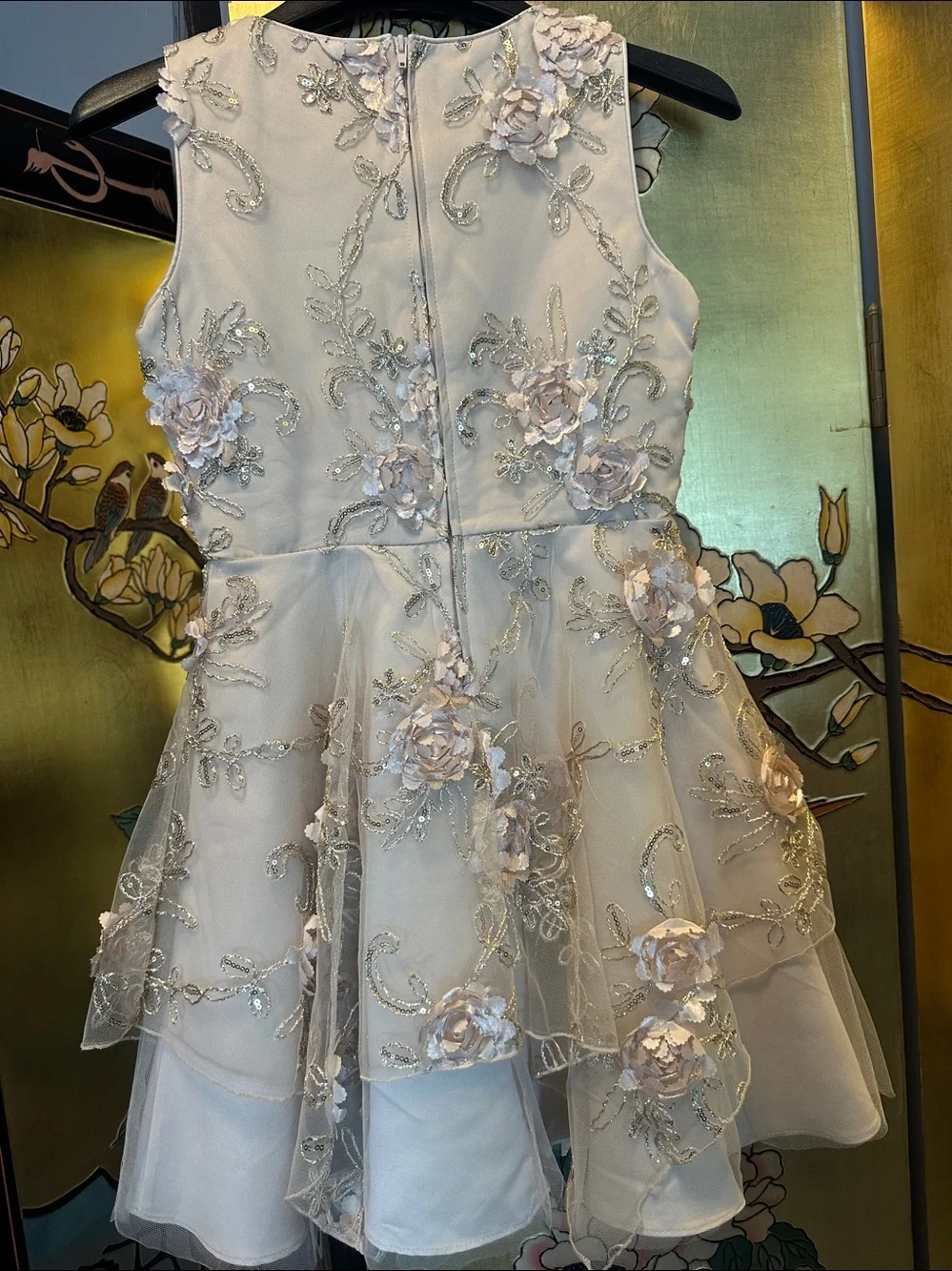 Rare Editions Cream and Gold Floral Appliqué Party Dress